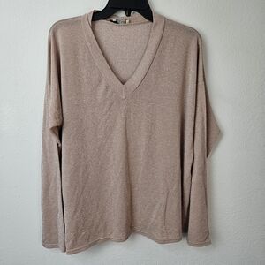 SUZY D LONDON Shimmer V-Neck Sweater Top Lightweight Made In Italy